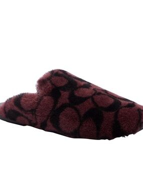 New Coach Women's Burgundy Merlot shearling fur Slide Slippers size 8